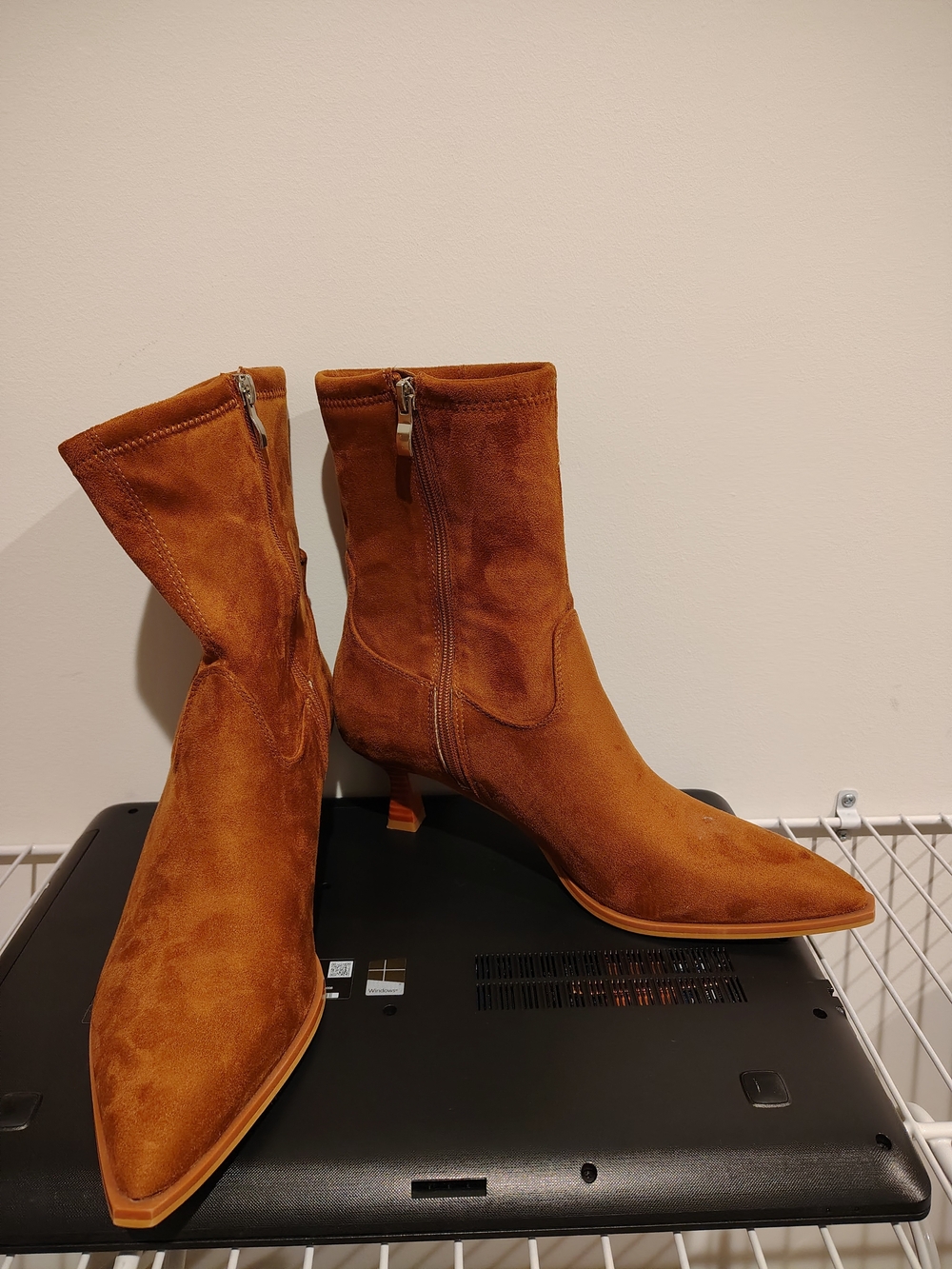 Amazon Women's Pointed Toe Ankle Boots in Cognac Suede